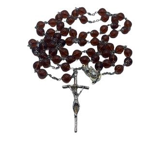 vintage glass rosary beads Beautiful Warm Brown Glass Catholic